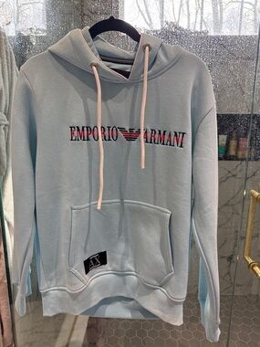 Emporio Armani Light Blue Hoodie with Embroidered Logo
